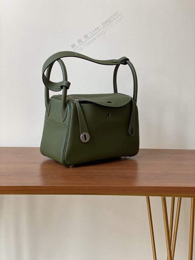 Hermes女包 愛馬仕lindy togo皮 金扣 銀扣 Hermes手提肩背包 軍綠  am1958